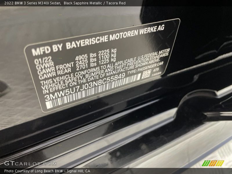 2022 3 Series M340i Sedan Black Sapphire Metallic Color Code 475