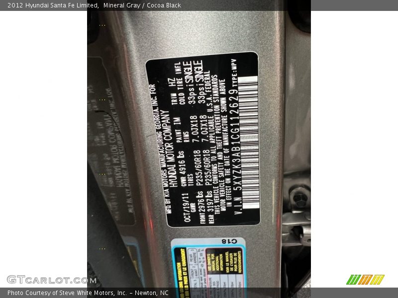 2012 Santa Fe Limited Mineral Gray Color Code IM
