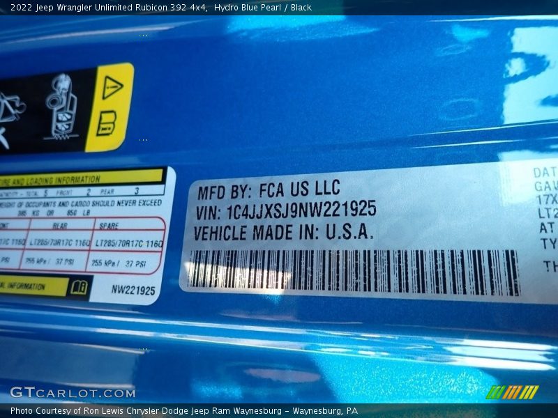 Hydro Blue Pearl / Black 2022 Jeep Wrangler Unlimited Rubicon 392 4x4