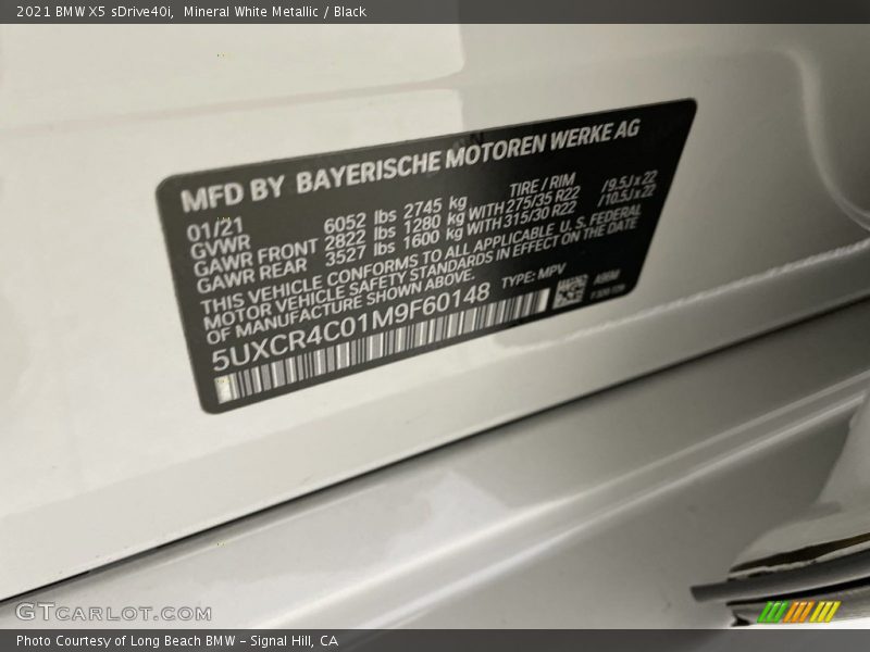 Mineral White Metallic / Black 2021 BMW X5 sDrive40i