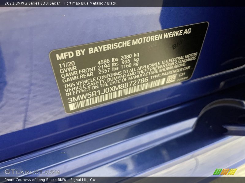 2021 3 Series 330i Sedan Portimao Blue Metallic Color Code C31