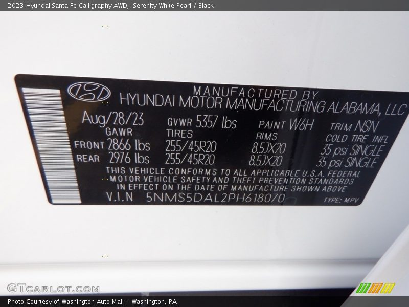 Serenity White Pearl / Black 2023 Hyundai Santa Fe Calligraphy AWD