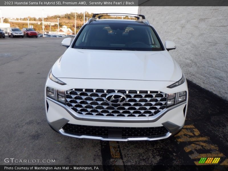 Serenity White Pearl / Black 2023 Hyundai Santa Fe Hybrid SEL Premium AWD