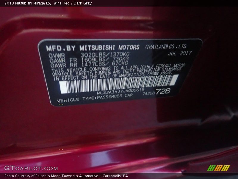 Wine Red / Dark Gray 2018 Mitsubishi Mirage ES