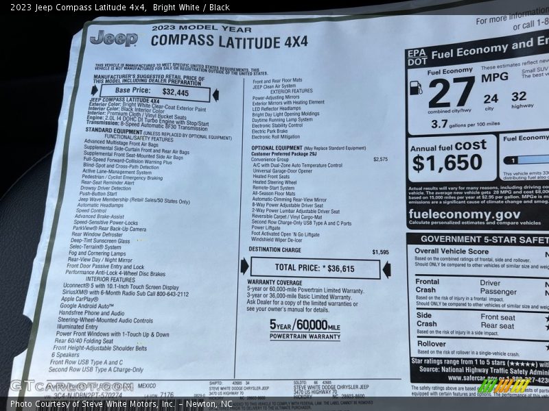  2023 Compass Latitude 4x4 Window Sticker