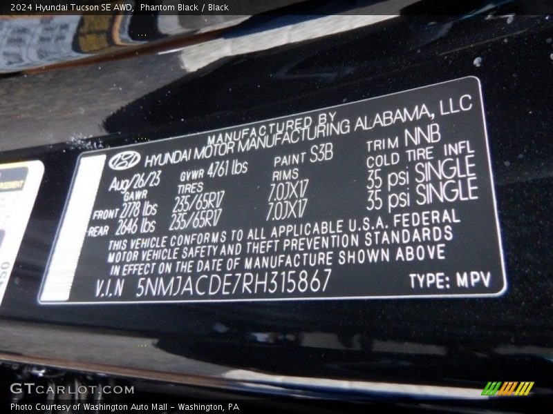 2024 Tucson SE AWD Phantom Black Color Code S3B