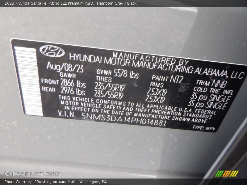 Hampton Gray / Black 2023 Hyundai Santa Fe Hybrid SEL Premium AWD