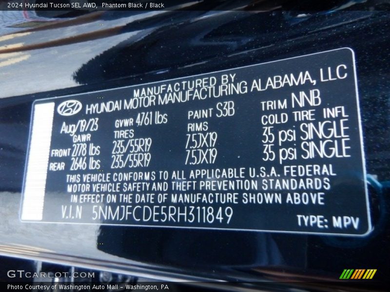2024 Tucson SEL AWD Phantom Black Color Code S3B