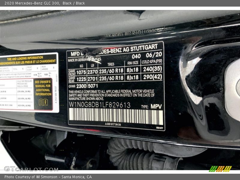 2020 GLC 300 Black Color Code 040