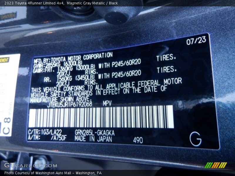 2023 4Runner Limited 4x4 Magnetic Gray Metallic Color Code 1G3