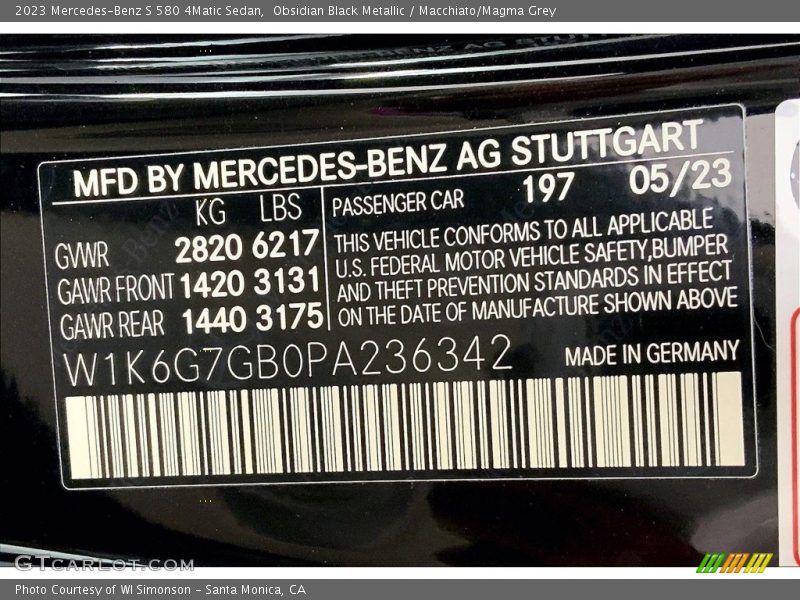 2023 S 580 4Matic Sedan Obsidian Black Metallic Color Code 197