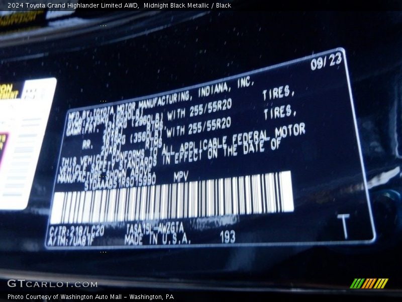 2024 Grand Highlander Limited AWD Midnight Black Metallic Color Code 218