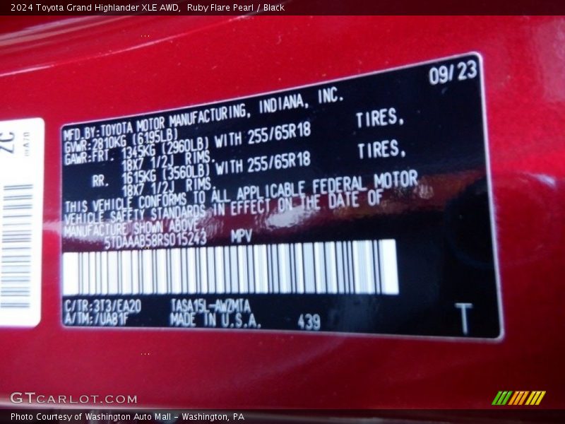 2024 Grand Highlander XLE AWD Ruby Flare Pearl Color Code 3T3