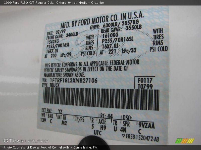 Oxford White / Medium Graphite 1999 Ford F150 XLT Regular Cab