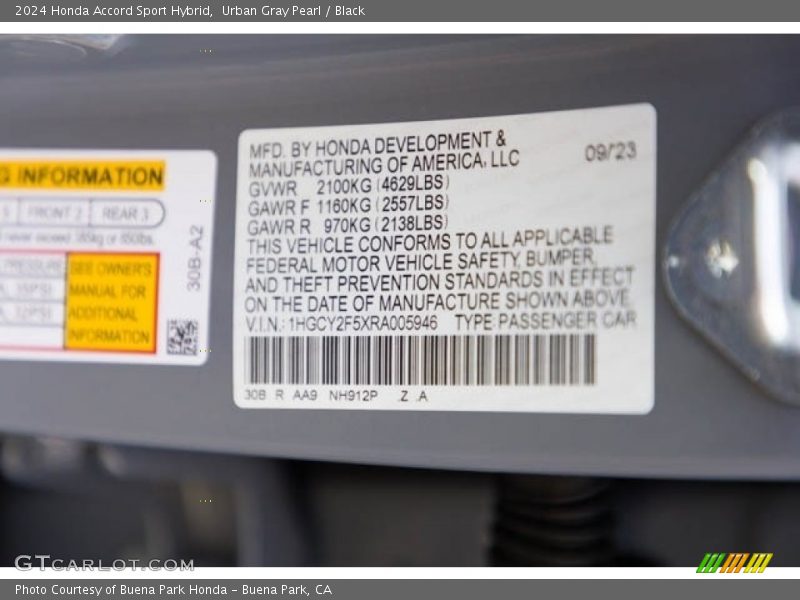 2024 Accord Sport Hybrid Urban Gray Pearl Color Code NH912P