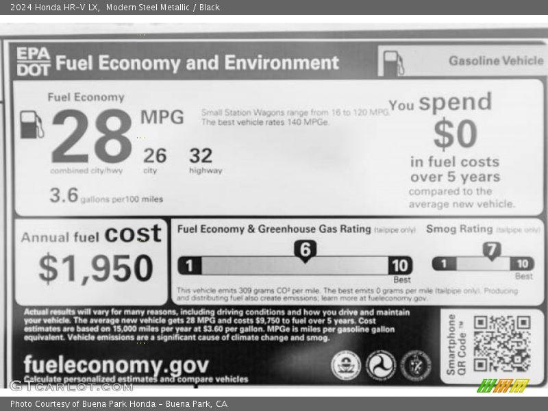Info Tag of 2024 HR-V LX