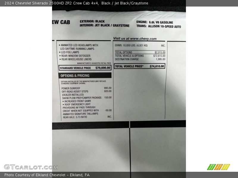  2024 Silverado 2500HD ZR2 Crew Cab 4x4 Window Sticker