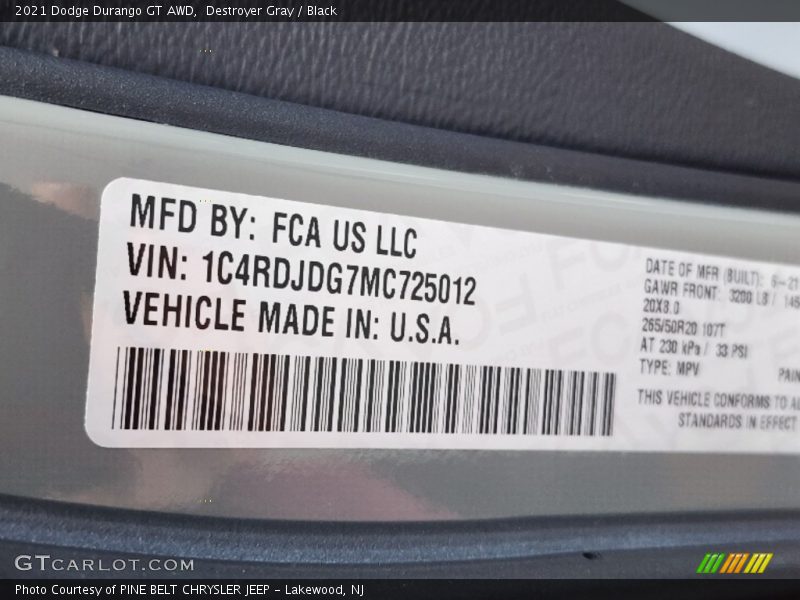 Destroyer Gray / Black 2021 Dodge Durango GT AWD