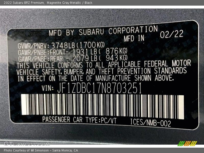 Magnetite Gray Metallic / Black 2022 Subaru BRZ Premium