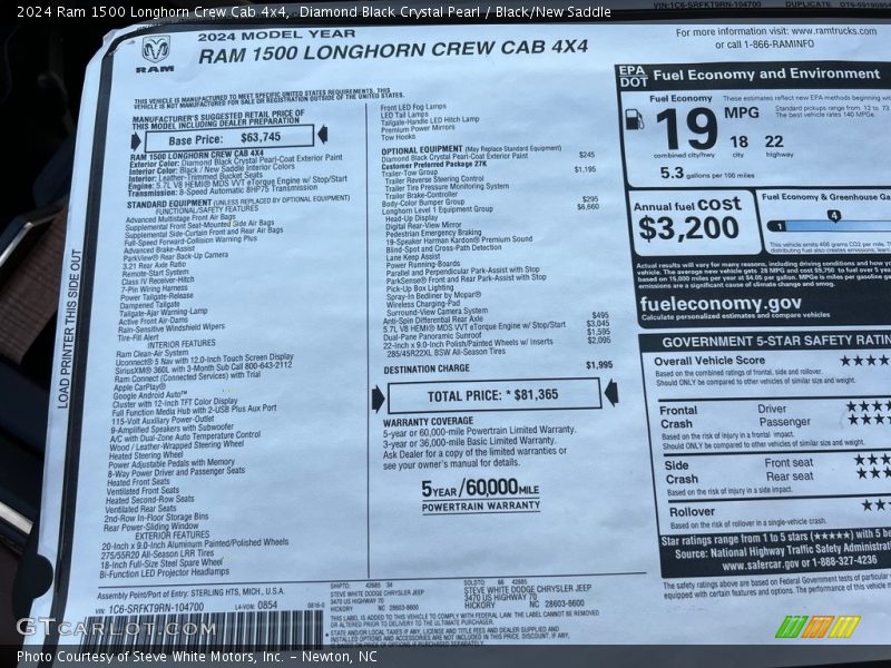 2024 1500 Longhorn Crew Cab 4x4 Window Sticker