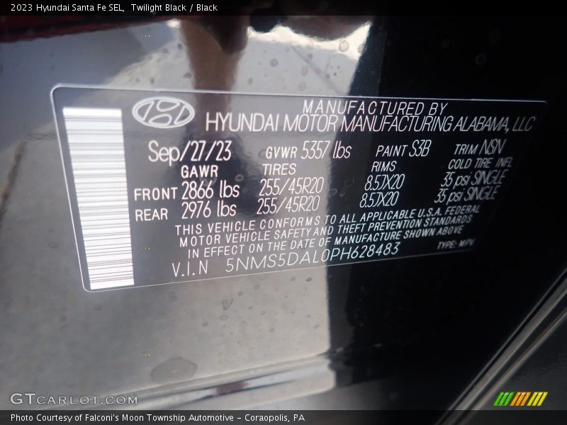 2023 Santa Fe SEL Twilight Black Color Code S3B