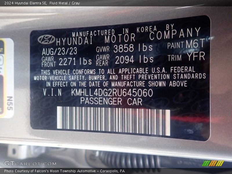2024 Elantra SE Fluid Metal Color Code M6T