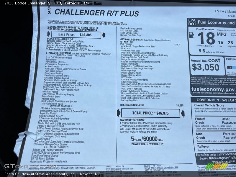  2023 Challenger R/T Plus Window Sticker