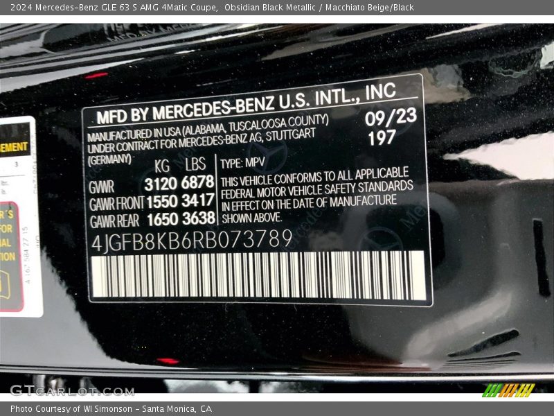 2024 GLE 63 S AMG 4Matic Coupe Obsidian Black Metallic Color Code 197