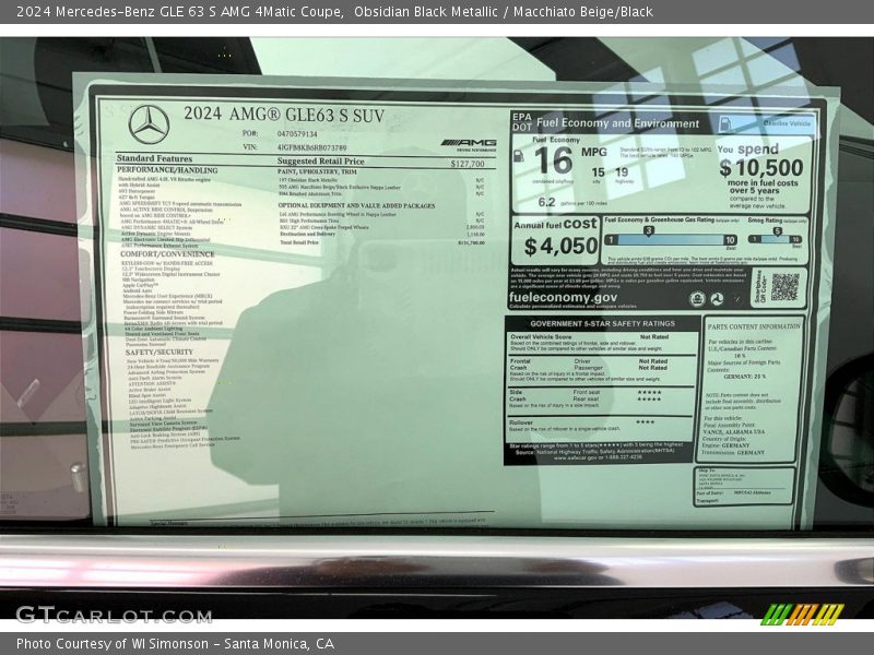  2024 GLE 63 S AMG 4Matic Coupe Window Sticker