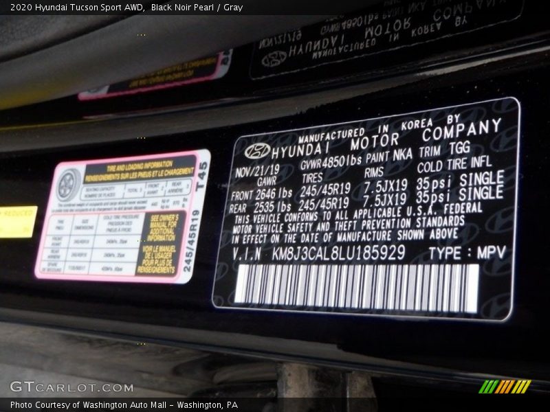 Black Noir Pearl / Gray 2020 Hyundai Tucson Sport AWD