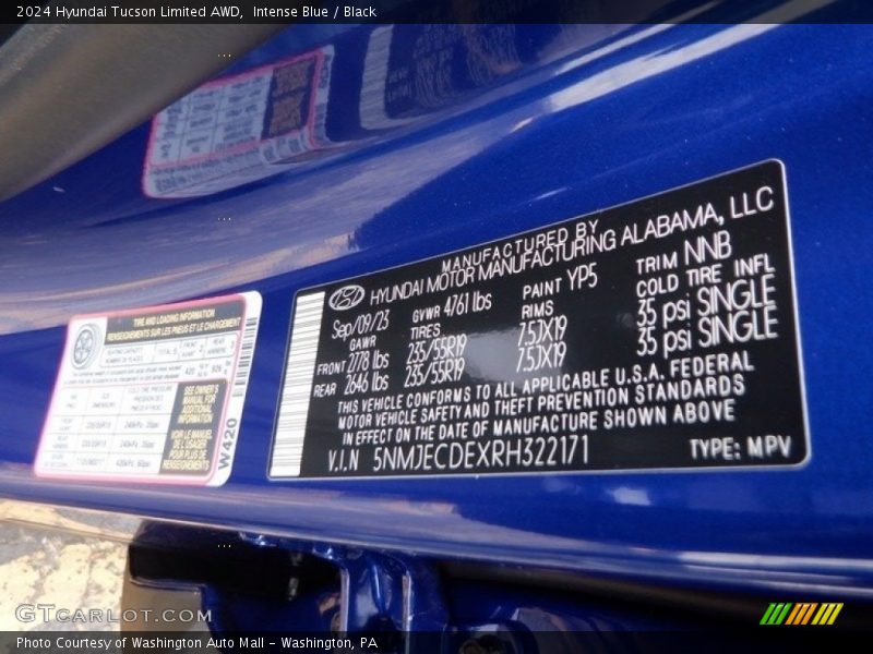 2024 Tucson Limited AWD Intense Blue Color Code YP5