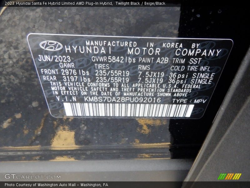 2023 Santa Fe Hybrid Limited AWD Plug-In Hybrid Twilight Black Color Code A2B