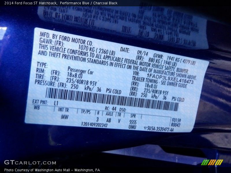 Performance Blue / Charcoal Black 2014 Ford Focus ST Hatchback