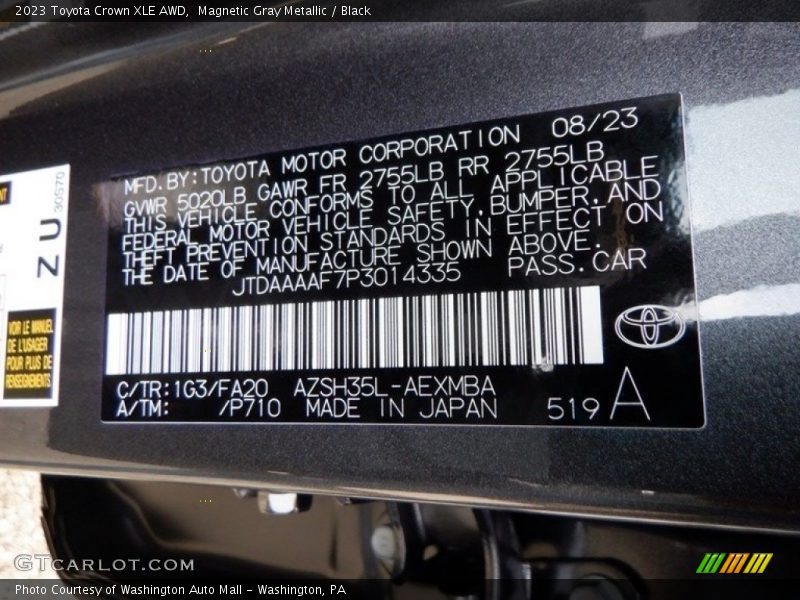 2023 Crown XLE AWD Magnetic Gray Metallic Color Code 1G3