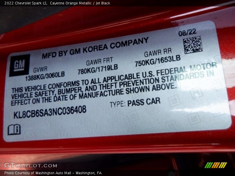 Cayenne Orange Metallic / Jet Black 2022 Chevrolet Spark LS