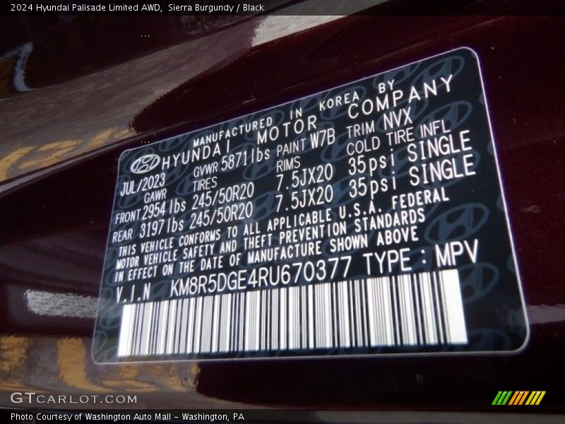 Sierra Burgundy / Black 2024 Hyundai Palisade Limited AWD