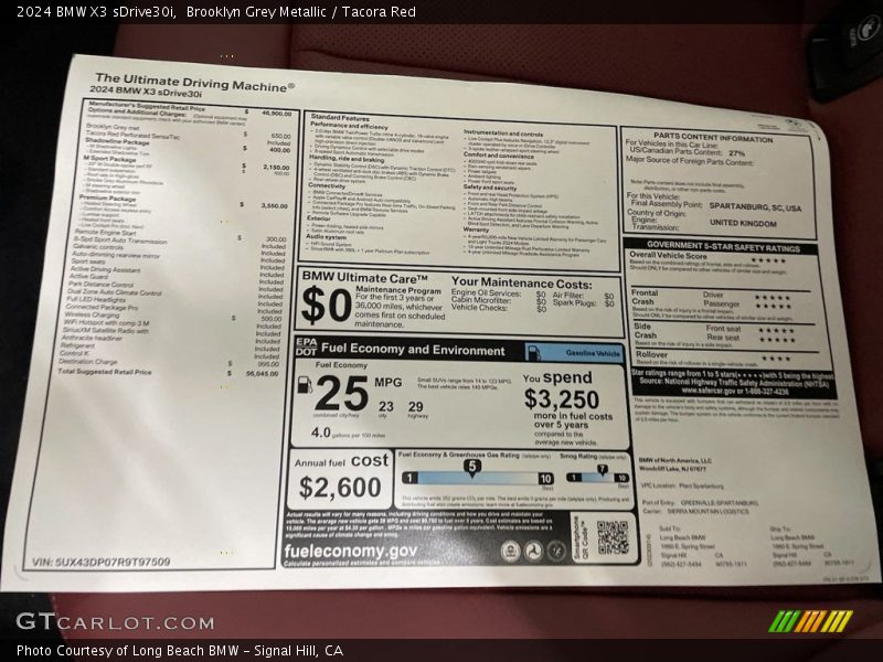  2024 X3 sDrive30i Window Sticker
