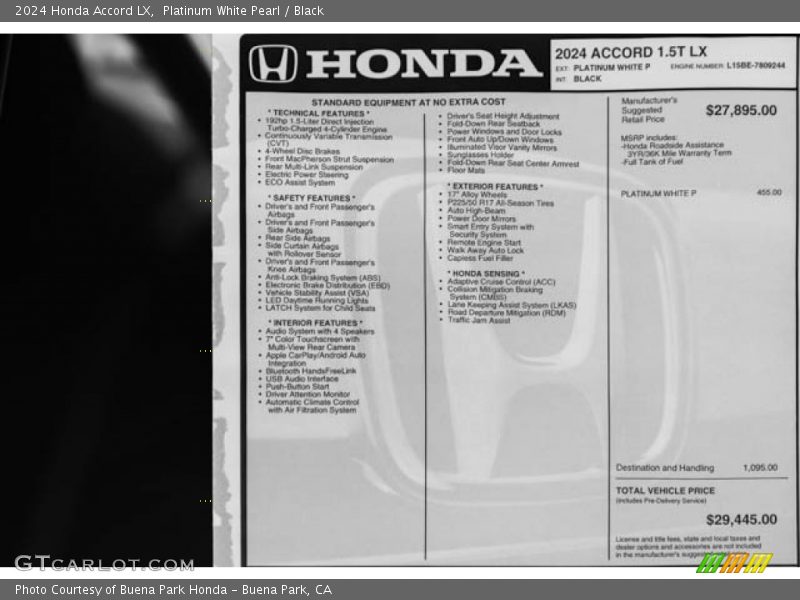  2024 Accord LX Window Sticker