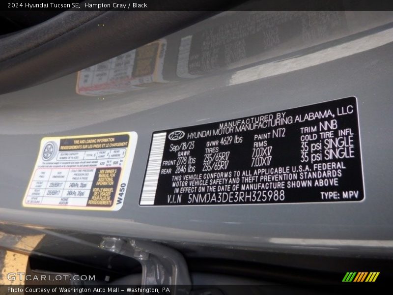 2024 Tucson SE Hampton Gray Color Code NT2