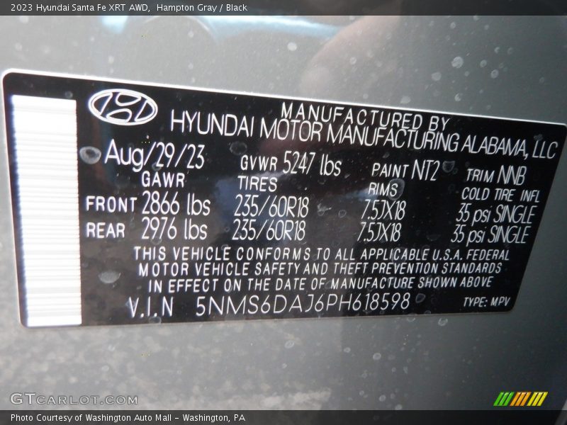 2023 Santa Fe XRT AWD Hampton Gray Color Code NT2