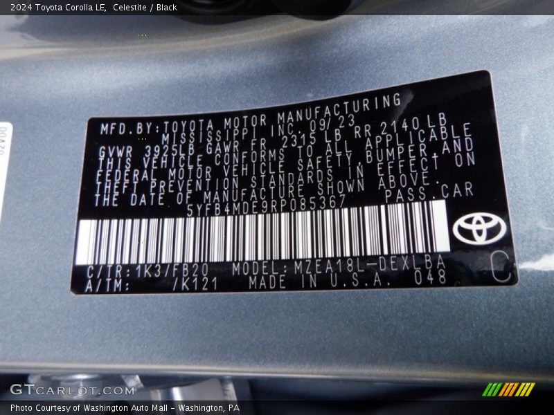 2024 Corolla LE Celestite Color Code 1K3