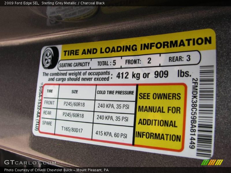 Sterling Grey Metallic / Charcoal Black 2009 Ford Edge SEL