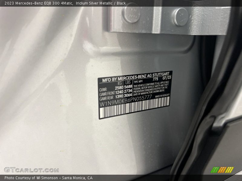 2023 EQB 300 4Matic Iridium Silver Metallic Color Code 775