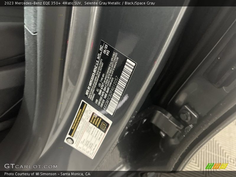 2023 EQE 350+ 4Matic SUV Selenite Gray Metallic Color Code 992