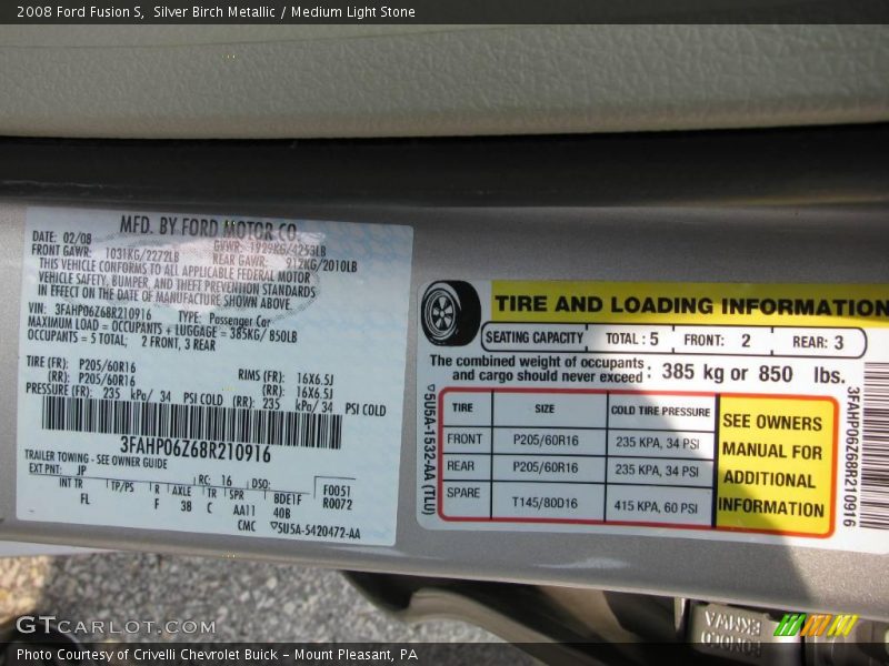 Silver Birch Metallic / Medium Light Stone 2008 Ford Fusion S
