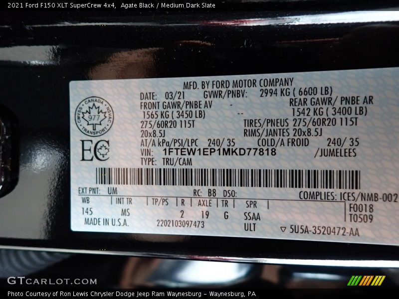 Agate Black / Medium Dark Slate 2021 Ford F150 XLT SuperCrew 4x4