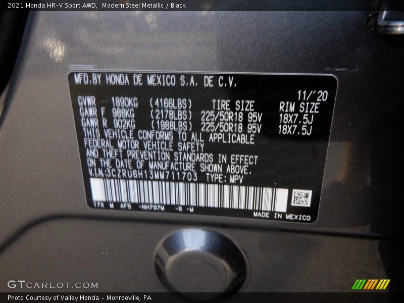 2021 HR-V Sport AWD Modern Steel Metallic Color Code NH797M