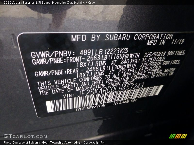 Magnetite Gray Metallic / Gray 2020 Subaru Forester 2.5i Sport