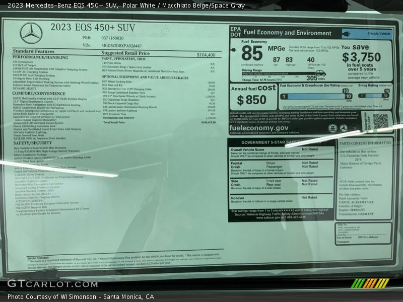  2023 EQS 450+ SUV Window Sticker