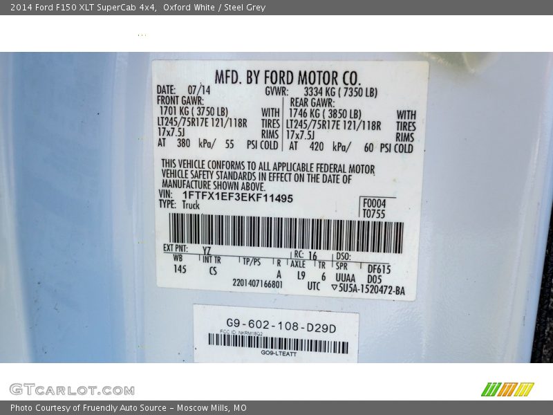 Oxford White / Steel Grey 2014 Ford F150 XLT SuperCab 4x4